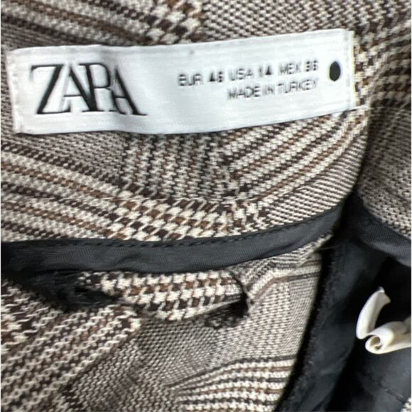 ZARA HERRING CHECK Women Brown Dress Trousers Pants Size 14 Polyester Blend - Picture 5 of 7